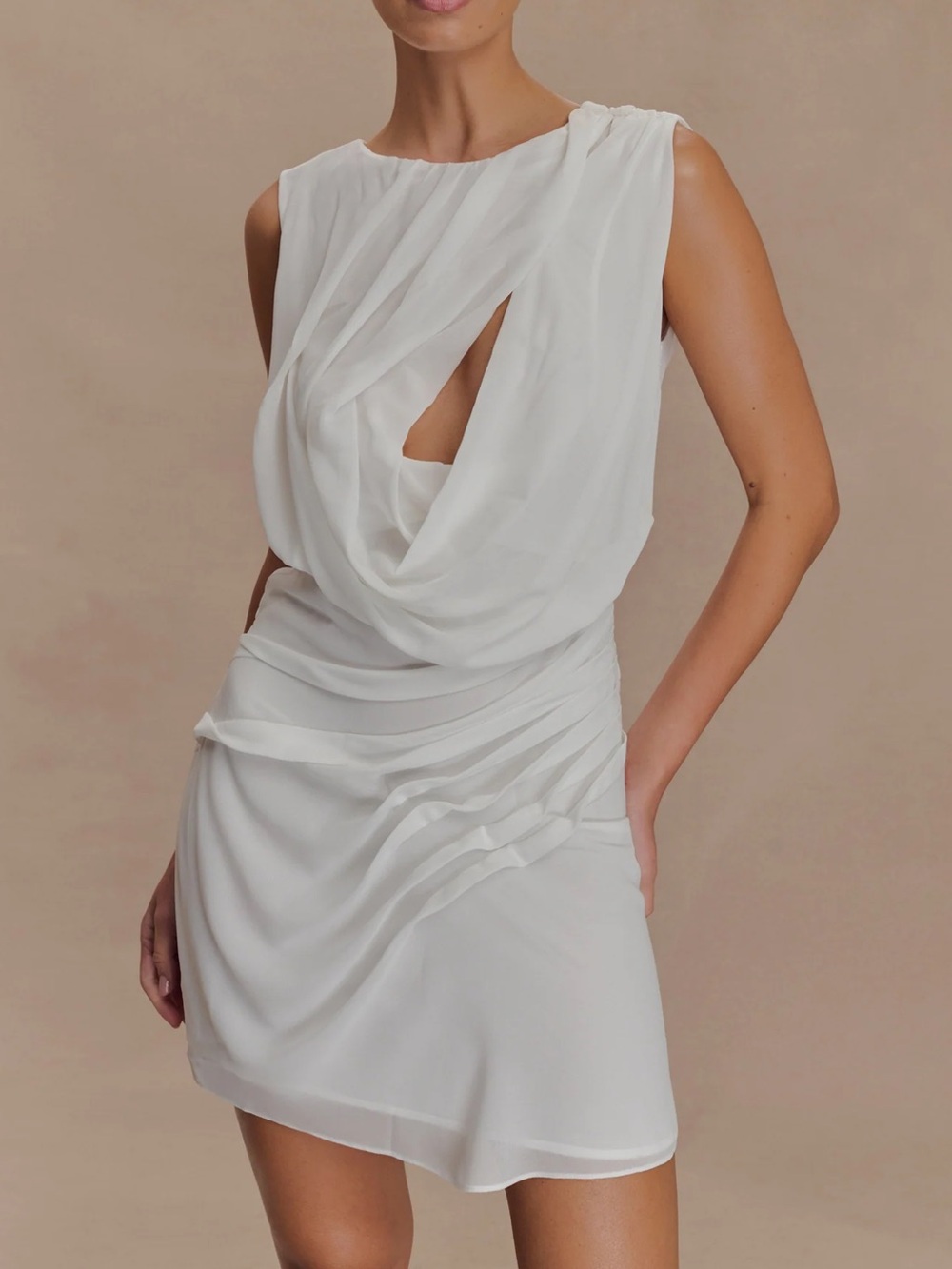 NWT Meshki Oria Chiffon Mini Dress - White Size XXS